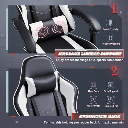 Furmax Gaming Chair with Footrest and Massage - White