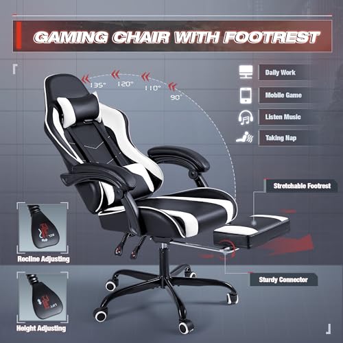 Furmax Gaming Chair with Footrest and Massage - White