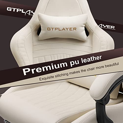 GTPLAYER Gaming Chair with Footrest, Bluetooth Speakers - Ivory