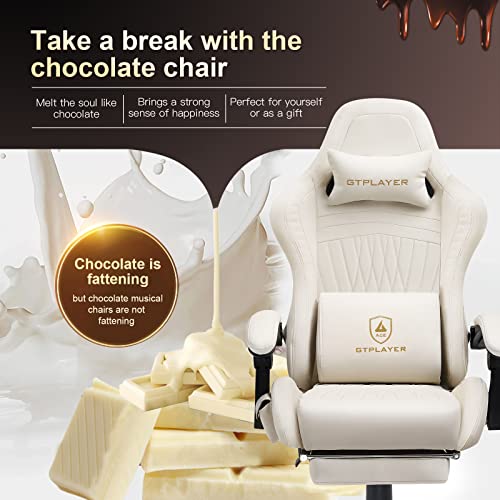 GTPLAYER Gaming Chair with Footrest, Bluetooth Speakers - Ivory