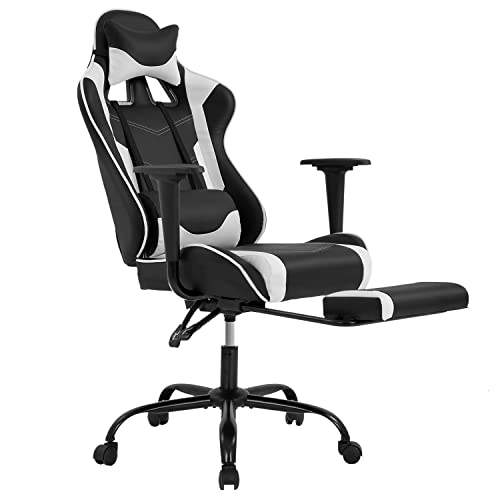 Modern White Gaming Chair with Ergonomic Lumbar Support