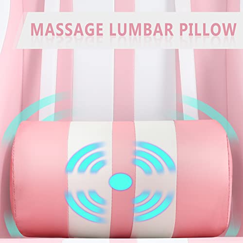 Ferghana Pink Gaming Chair with Footrest, Massage, Xmas Gift