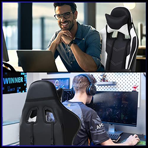 Modern White Gaming Chair with Ergonomic Lumbar Support