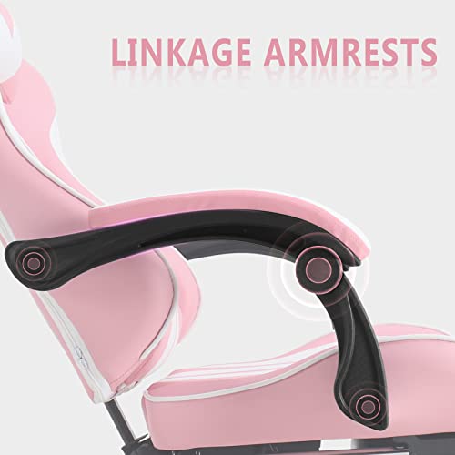 Ferghana Pink Gaming Chair with Footrest, Massage, Xmas Gift
