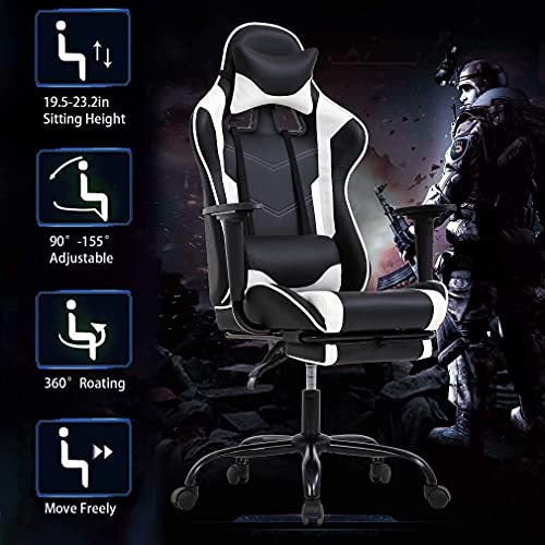 Modern White Gaming Chair with Ergonomic Lumbar Support
