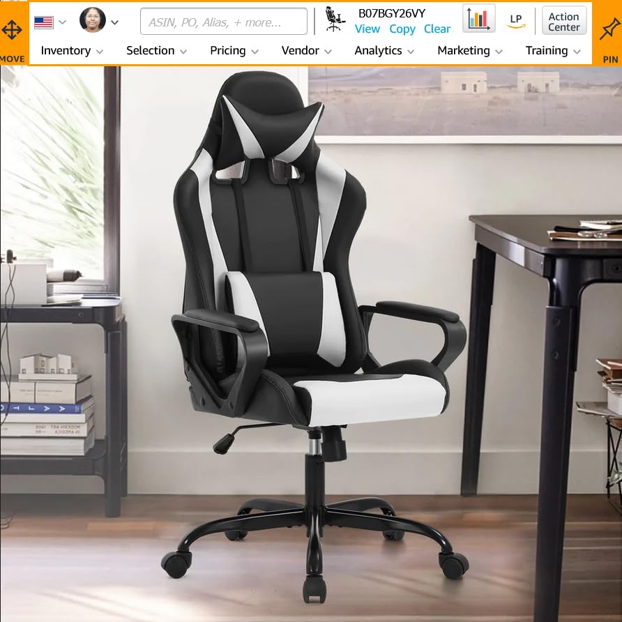 Modern White Gaming Chair with Ergonomic Lumbar Support