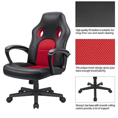 KaiMeng High Back Leather Gaming Chair, Red