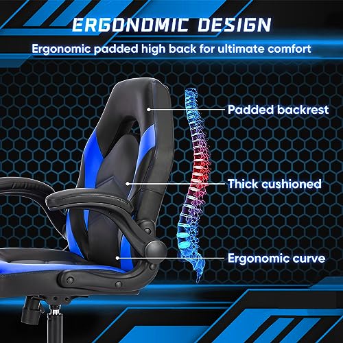OLIXIS Office Gaming Chair, Blue PU Leather Swivel