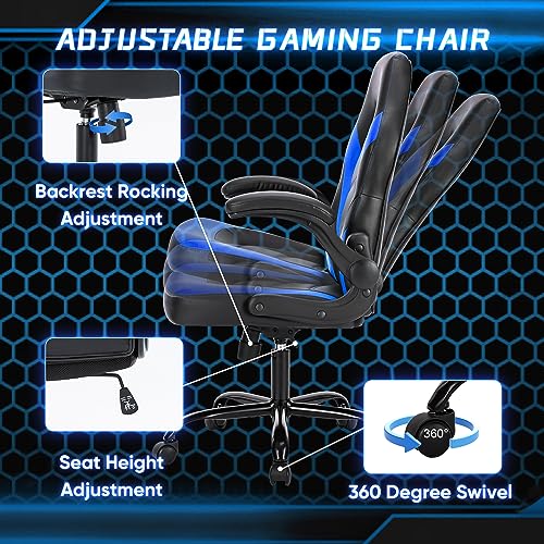 OLIXIS Office Gaming Chair, Blue PU Leather Swivel