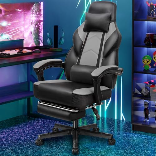 Meilocar Gaming Chair with Footrest, Massage Lumbar Support