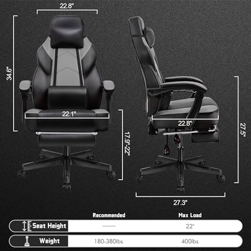Meilocar Gaming Chair with Footrest, Massage Lumbar Support