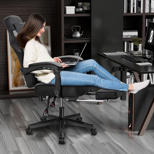Meilocar Gaming Chair with Footrest, Massage Lumbar Support