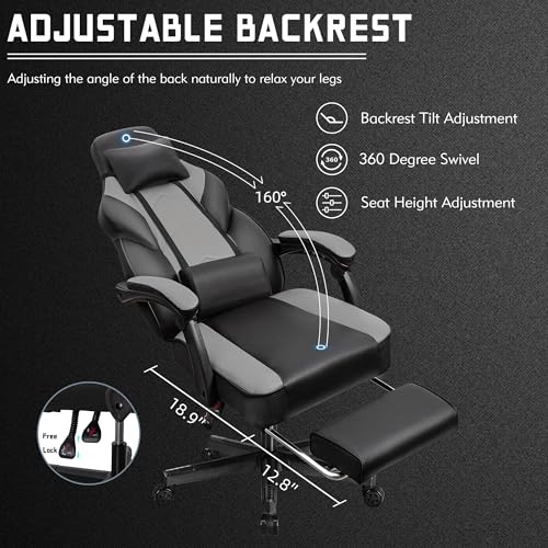 Meilocar Gaming Chair with Footrest, Massage Lumbar Support
