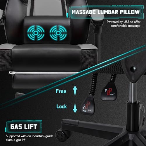 Meilocar Gaming Chair with Footrest, Massage Lumbar Support