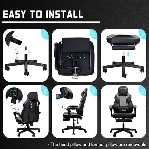 Meilocar Gaming Chair with Footrest, Massage Lumbar Support
