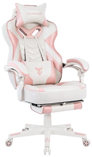 Zeanus Pink Gaming Chair for Adults with Footrest