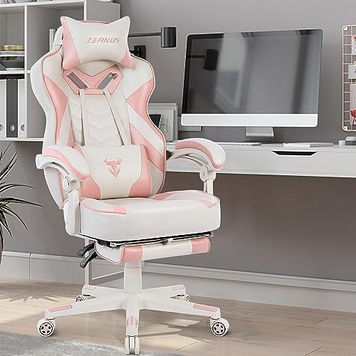Zeanus Pink Gaming Chair for Adults with Footrest