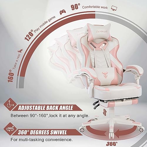 Zeanus Pink Gaming Chair for Adults with Footrest