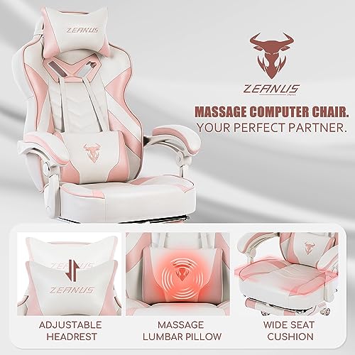 Zeanus Pink Gaming Chair for Adults with Footrest