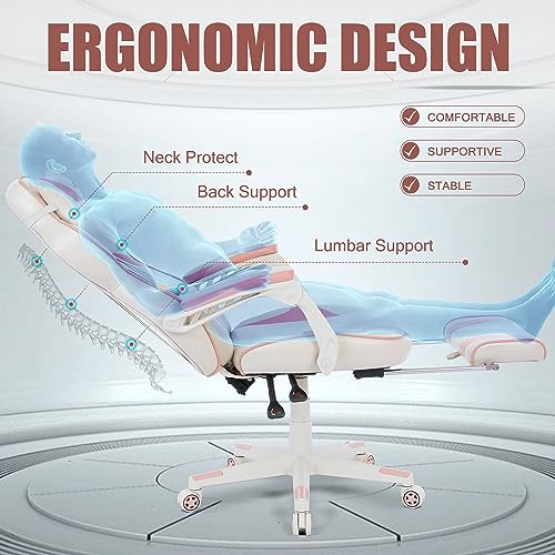 Zeanus Pink Gaming Chair for Adults with Footrest