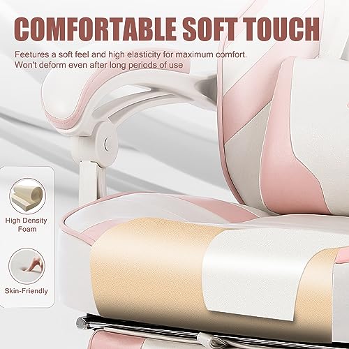 Zeanus Pink Gaming Chair for Adults with Footrest