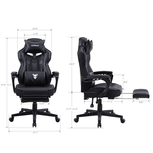 Zeanus Gaming Chair with Footrest for Adults, Massage, Racing