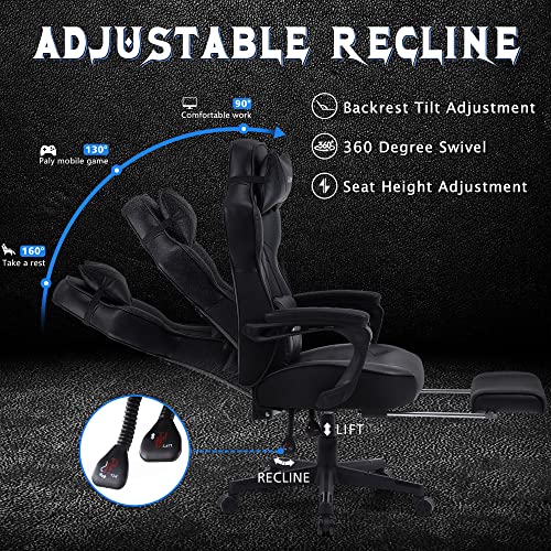 Zeanus Gaming Chair with Footrest for Adults, Massage, Racing
