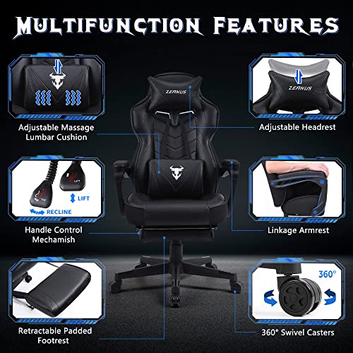 Zeanus Gaming Chair with Footrest for Adults, Massage, Racing