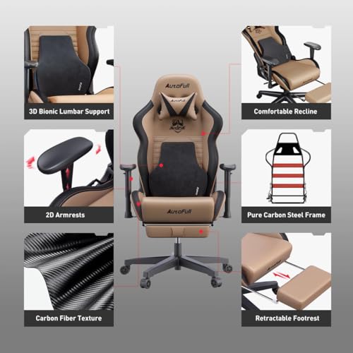 Brown AutoFull Gaming Chair with Lumbar Support