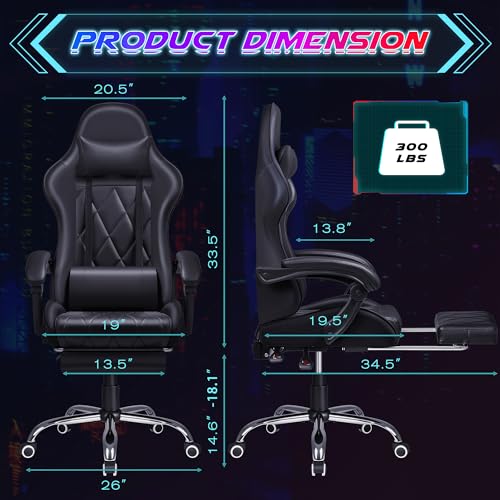 Shahoo Gaming Chair with Footrest, Massage, Ergonomic Design