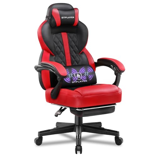 Red GTPLAYER Gaming Chair with Footrest and Massage