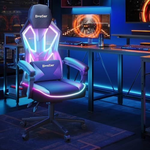 RGB LED Gaming Chair with Breathable Fabric, Linkage Armrests
