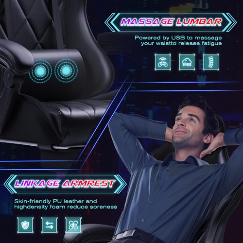 Shahoo Gaming Chair with Footrest, Massage, Ergonomic Design
