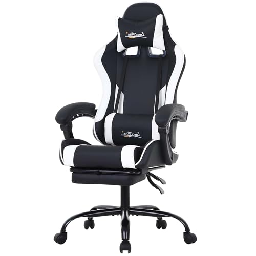 Ergonomic Racing Gaming Chair with Footrest and Support, White