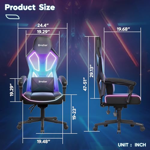RGB LED Gaming Chair with Breathable Fabric, Linkage Armrests