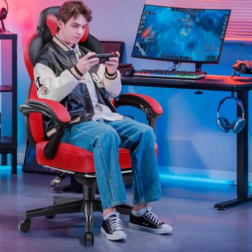 Red GTPLAYER Gaming Chair with Footrest and Massage