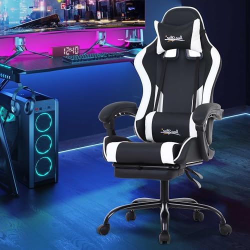 Ergonomic Racing Gaming Chair with Footrest and Support, White