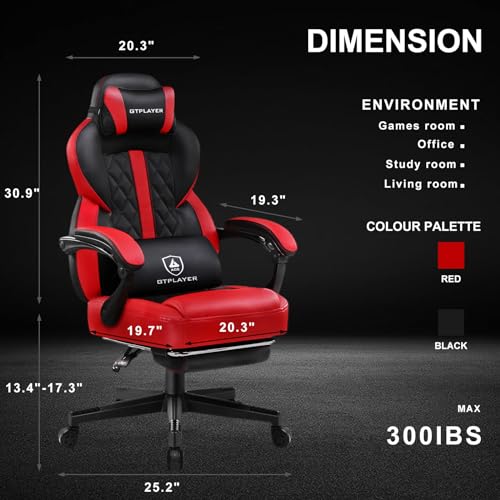 Red GTPLAYER Gaming Chair with Footrest and Massage