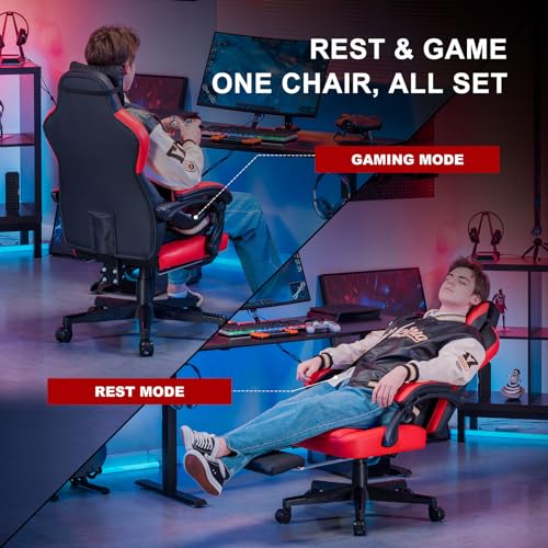 Red GTPLAYER Gaming Chair with Footrest and Massage