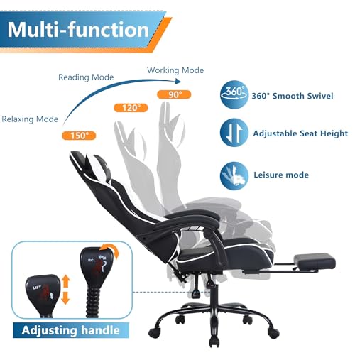 Ergonomic Racing Gaming Chair with Footrest and Support, White