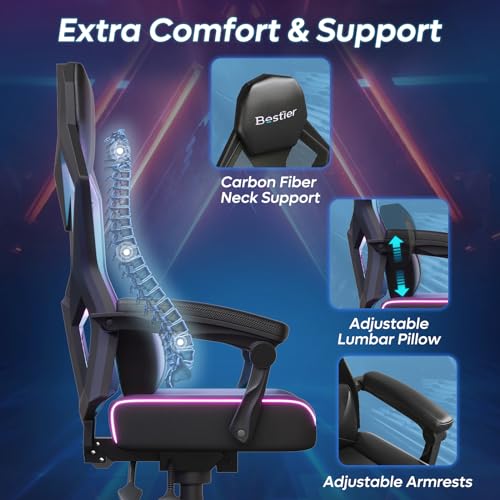 RGB LED Gaming Chair with Breathable Fabric, Linkage Armrests