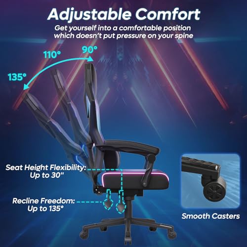 RGB LED Gaming Chair with Breathable Fabric, Linkage Armrests