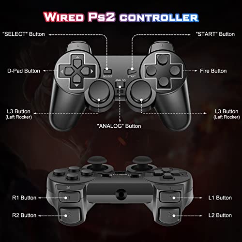 PS2 Wired Controller, Black Remote Gamepad 7.2FT Cable