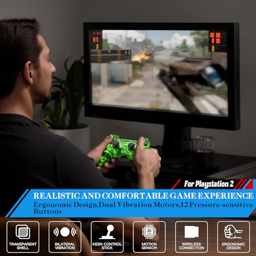 PS2 Double Shock Controller 2 Pack (Clear Green/Blue)