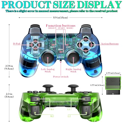 PS2 Double Shock Controller 2 Pack (Clear Green/Blue)