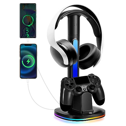 PS4 Controller Charger with RGB Headphone Stand Dock