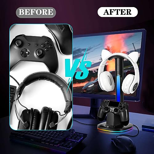 PS4 Controller Charger with RGB Headphone Stand Dock
