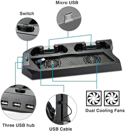 PS4 Cooling Station with Controller Charging Docks & USB Hub