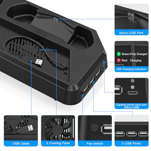 PS4 Pro Controller Charger Stand with Cooling Fan