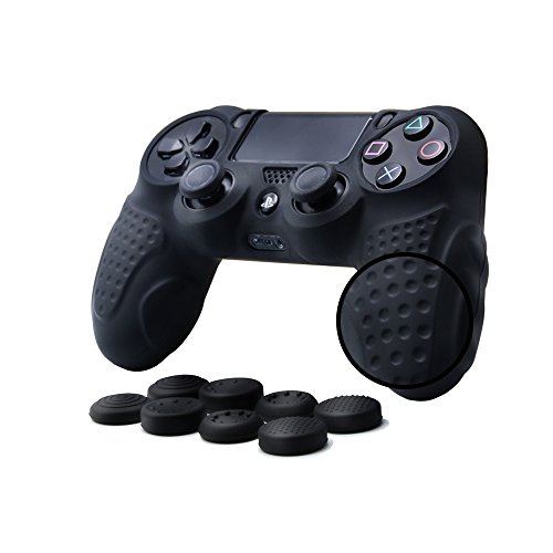 Black Silicone Skin Grip for PS4 Controller with Thumb Grips